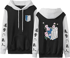 MAOKEI - Attack on Titan Sakura Style Emblem Bi-Color Hoodies - B0CKQWXVDL