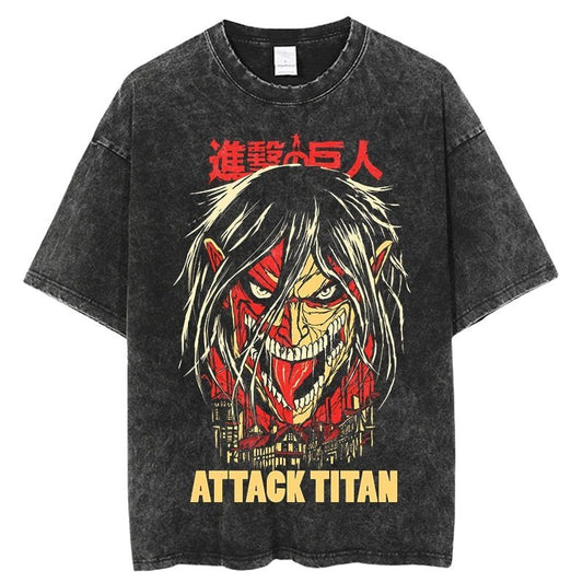MAOKEI - Eren Titan 3D Head Vintage Shirt - 1005004843538552-Blue-M