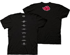 MAOKEI - Ripple Junction Naruto Shippuden Men's Short Sleeve T-Shirt Anti-Village & Akatsuki Red Cloud Front Back Anime Black - B008FR5PQO
