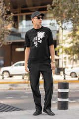 MAOKEI - Ripple Junction Naruto Shippuden Men's Short Sleeve T-Shirt Kakashi Hatake Obito Uchiha Tobi Split Face Anime Large Black - B0B2ZYMN1M