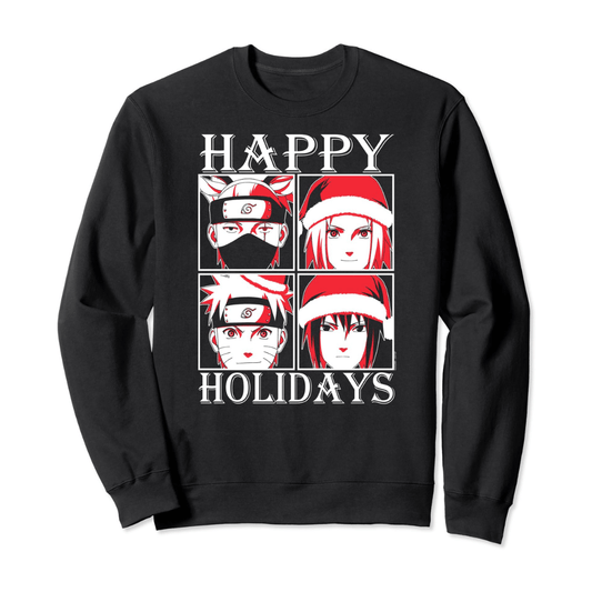 MAOKEI - Naruto Shippuden Happy Holidays Characters Sweatshirt - B09N9X4P9K